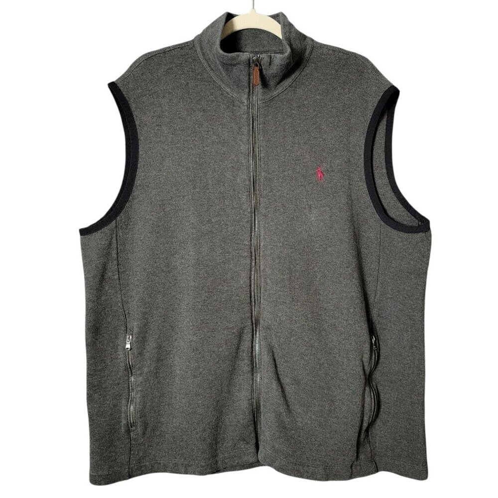 Polo Ralph Lauren Mens Gray Cotton Sleeveless Full Zip Layering Sweater Vest XL
